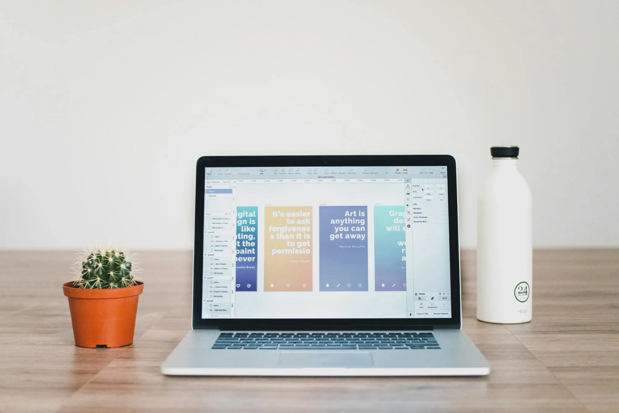 Templates displayed on a screen from graphic design and digital PR tools