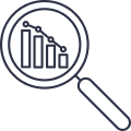 An icon of a magnifying glass on a black background.