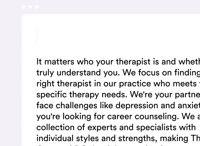 A text message from a therapist at Therapy Group of DC:
