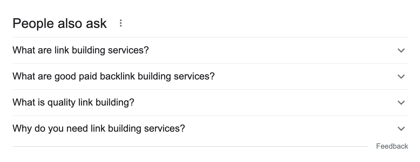Example of people also ask SERP feature