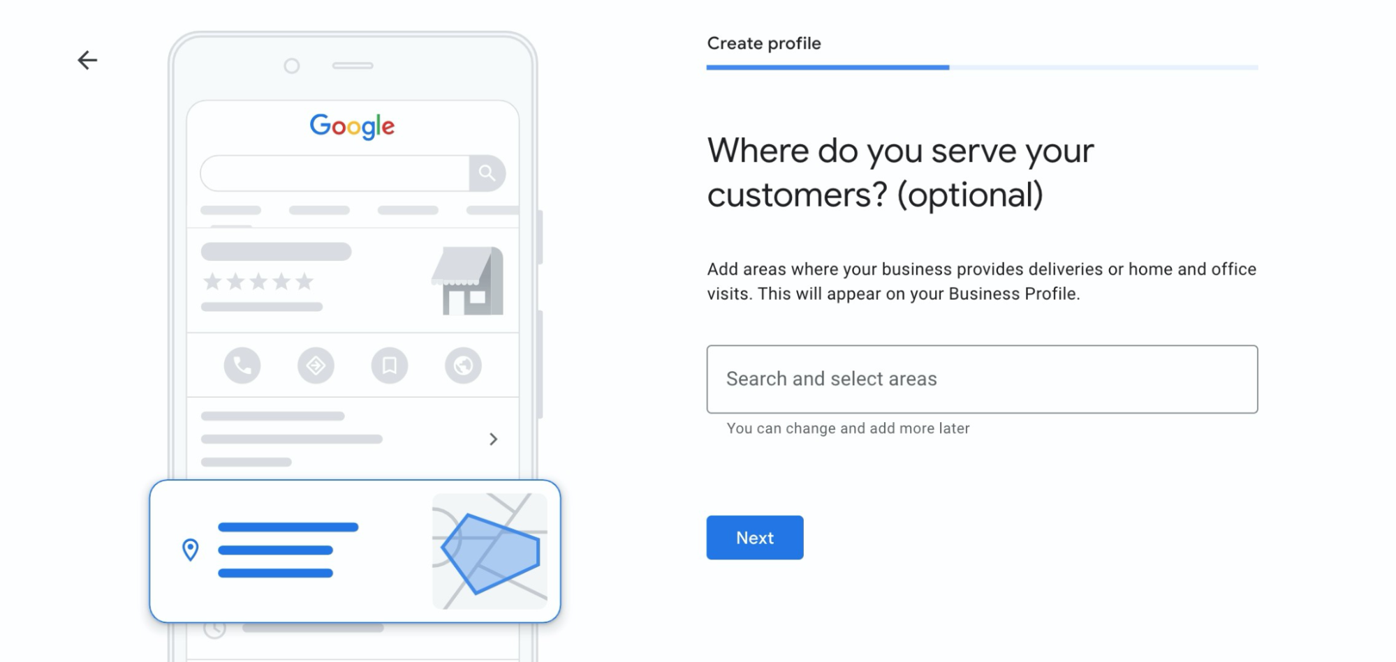 Screenshot of setting up service area in Google Business Profile