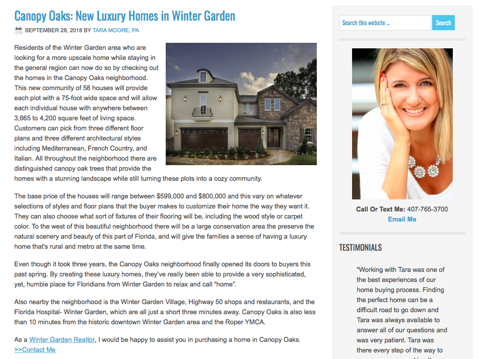 Example of a real estate agent's blog content 