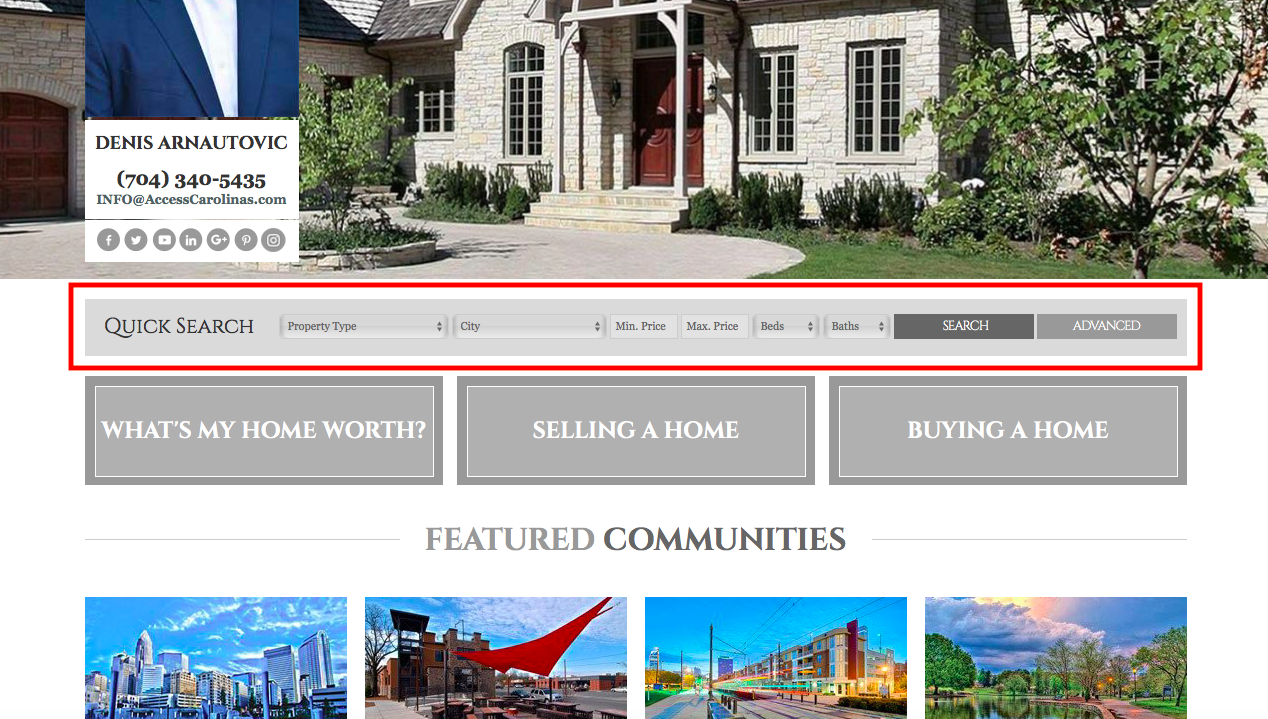 screenshot of a real estate agent's website using proper IDX listings