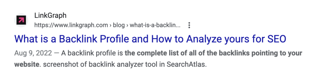 screen shot of an organic search result