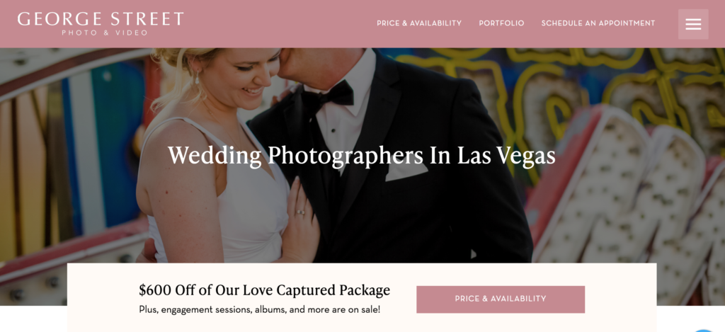example of homepage with good SEO for photographers
