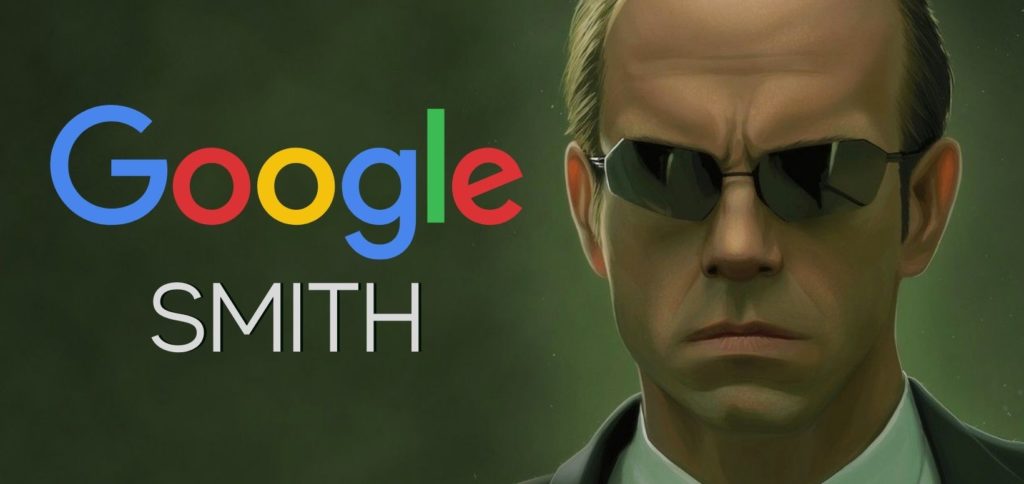 picture of agent smith next to Google logo and the word smith
