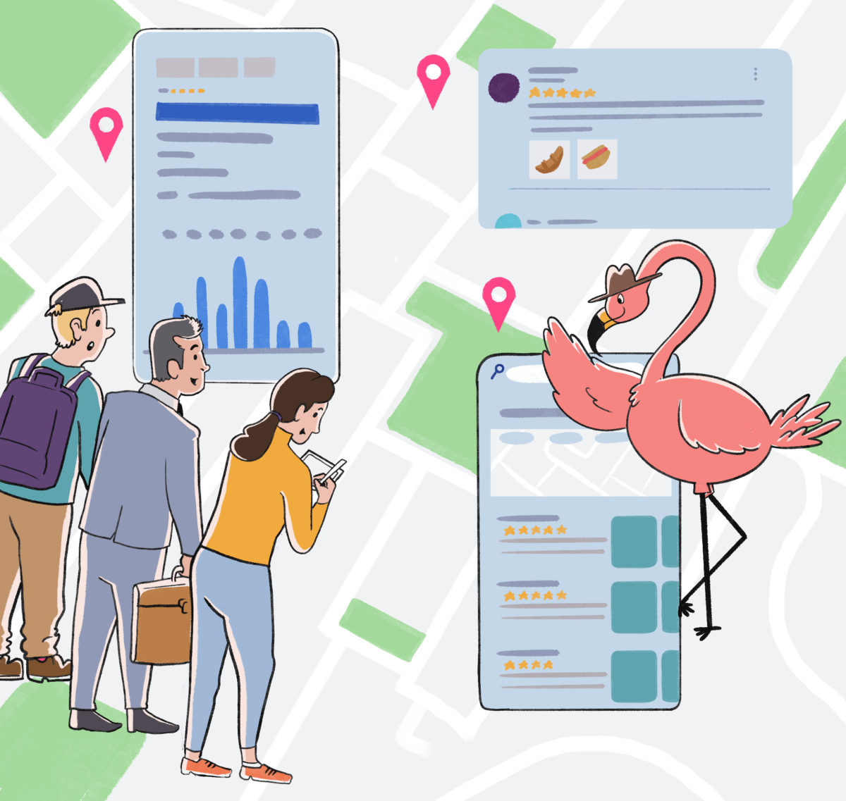 potential customers looking for a local business and seeing a flamingo in the google map pack results