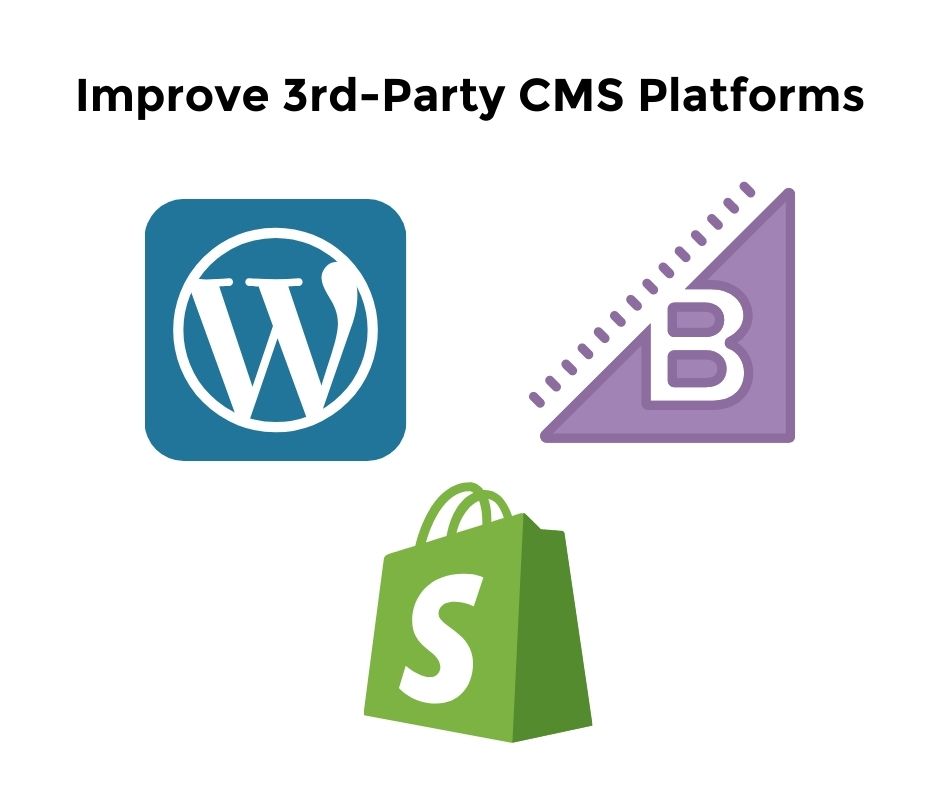 Google Core Web Vitals will Improve 3rd Party CMS platforms with Shopify, Bigcommerce, and WordPress company logos.