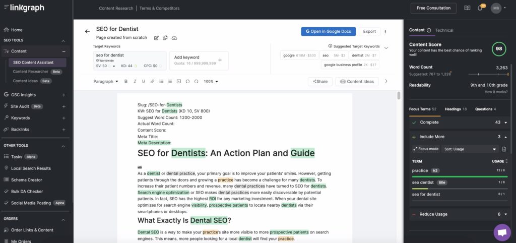 SearchAtlas content editor for better seo