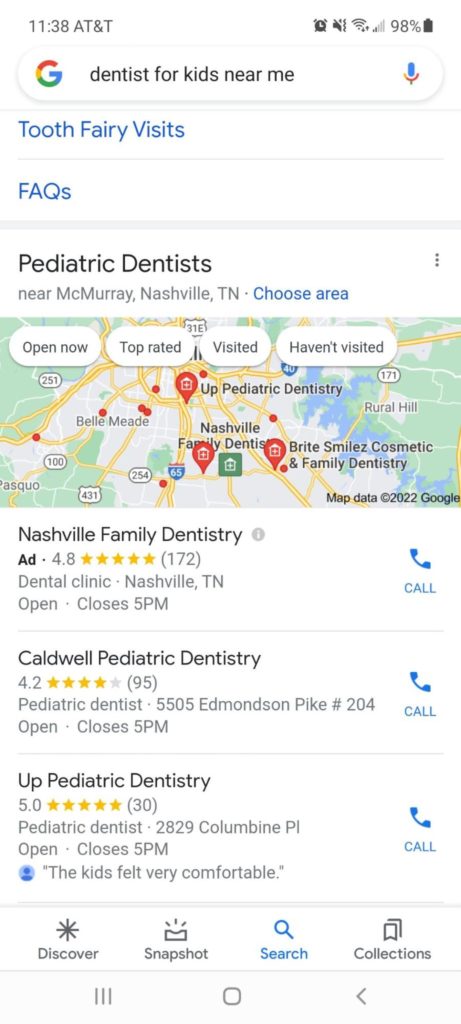 Example of local results of dentist practices