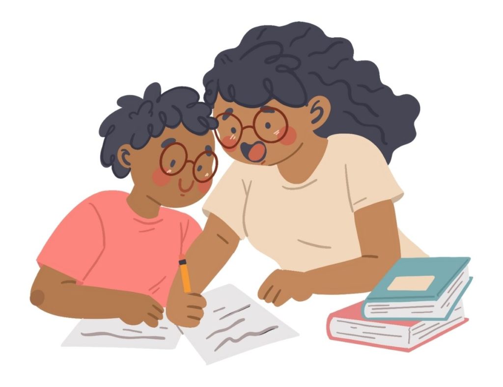 illustration of a black mother helping her son with his homework to demostrate the power of involved parents