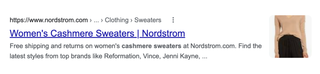 SERP result for the keyword "cashmere sweater"