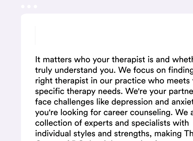 A text message from a therapist at Therapy Group of DC: 