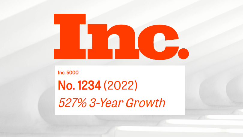 The Inc. logo is displayed on a white background, showcasing their presence on the Inc. 5000 List.