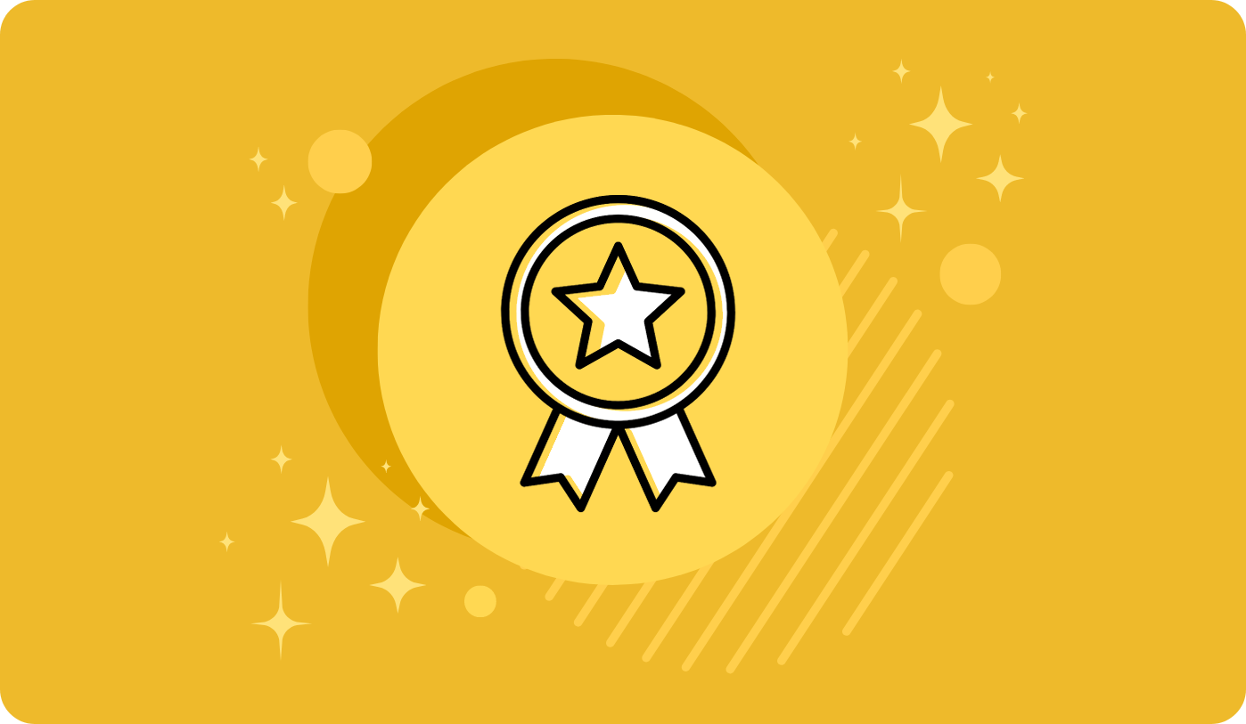 An award icon shining on a yellow backdrop.