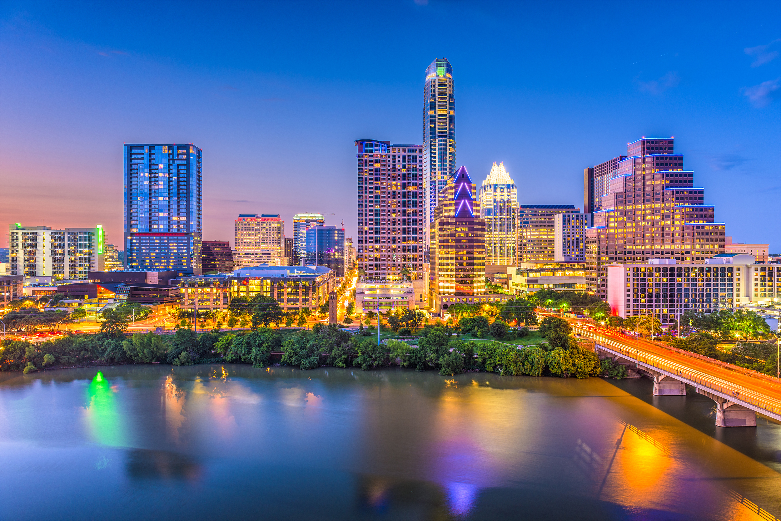 A city skyline in Austin, showcasing the vibrant cityscape of Texas.