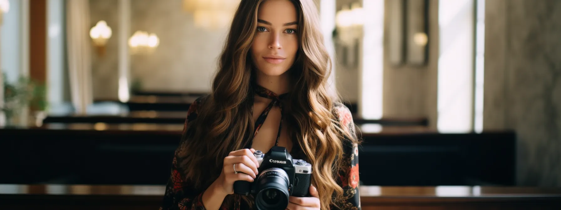 fashion blogger holding a high-quality image while collaborating with influencers to drive traffic and gain high-authority backlinks.