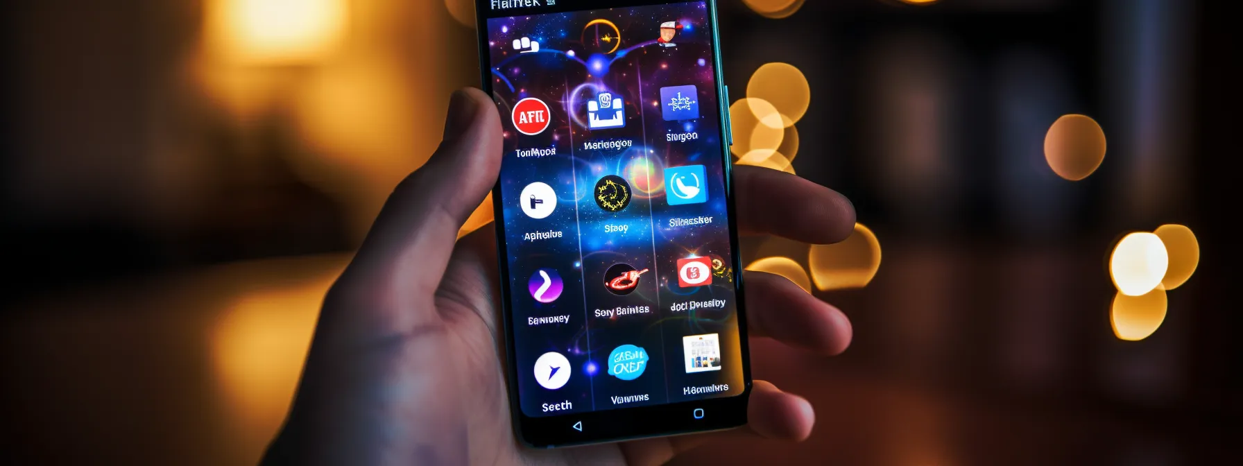 a person holding a smartphone with various social media icons visible on the screen.