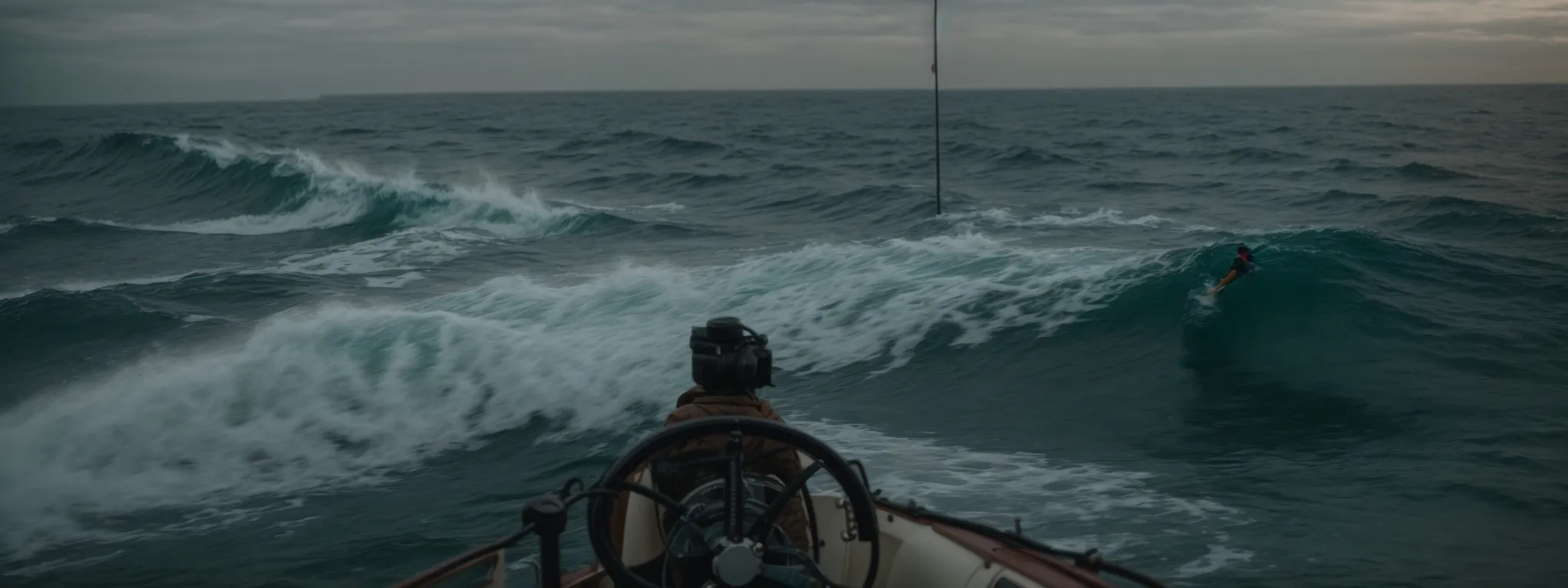a person standing at the helm of a ship, confidently navigating through waves.