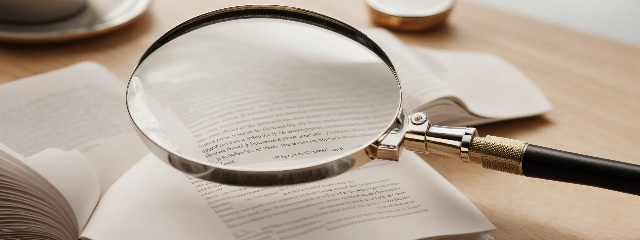 a book on seo lies open with a magnifying glass highlighting a section about long-tail keywords on an office desk.