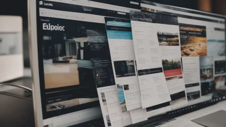 a computer screen displaying multiple browser tabs with different website layouts, such as a blog, an e-commerce site, and a news portal.