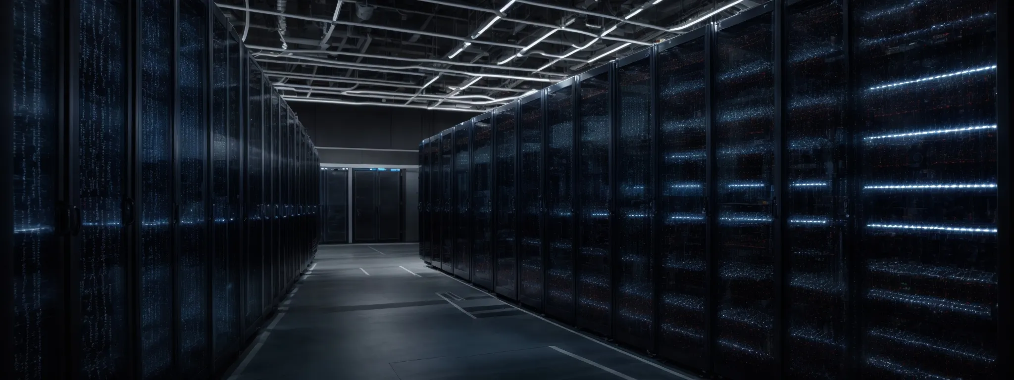 a vast data center with rows of high-capacity servers and bright fiber-optic cables, symbolizing robust hosting scalability for website traffic surges.