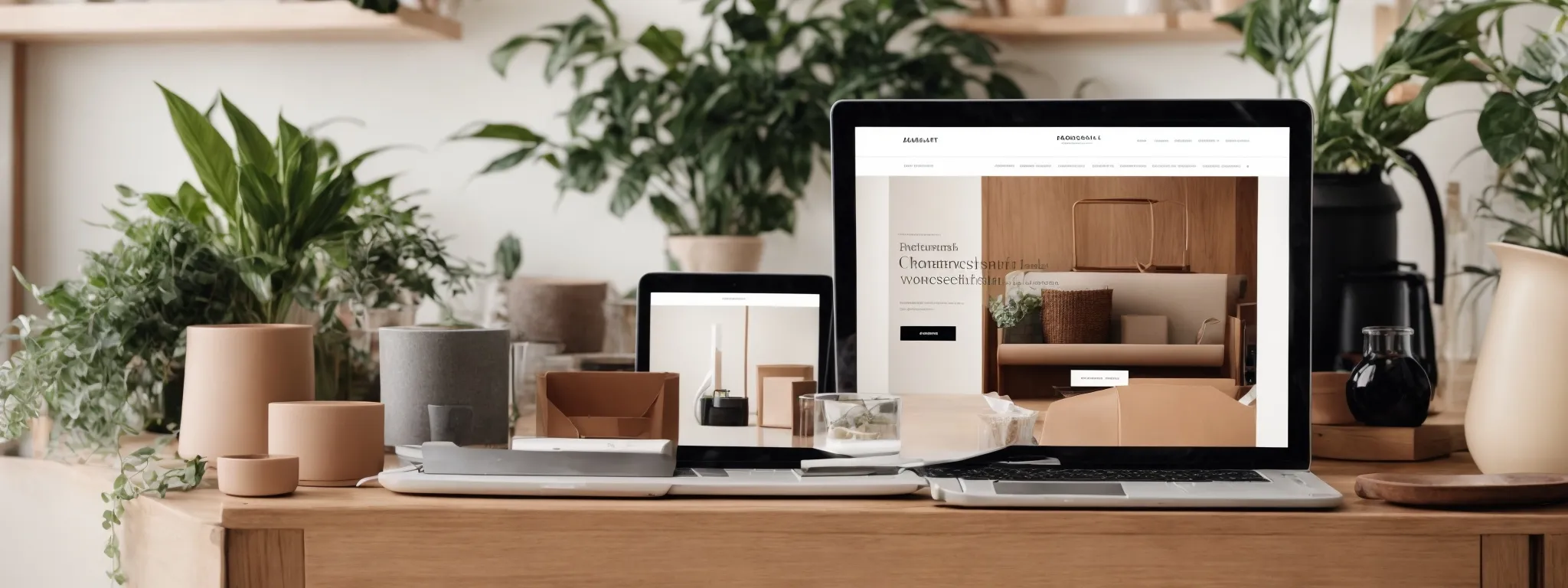 an e-commerce website smoothly loads a clean, professional shopify theme showcasing a product gallery on a modern computer screen.