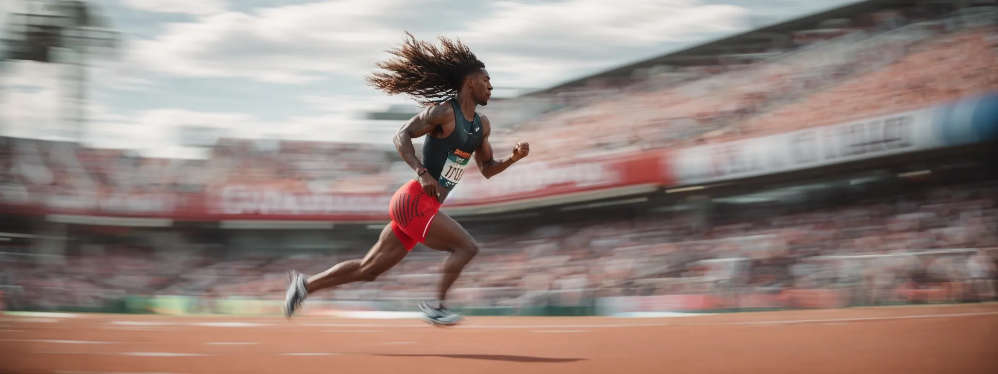 a blur of a sprinter mid-race, embodying the essence of speed and performance.