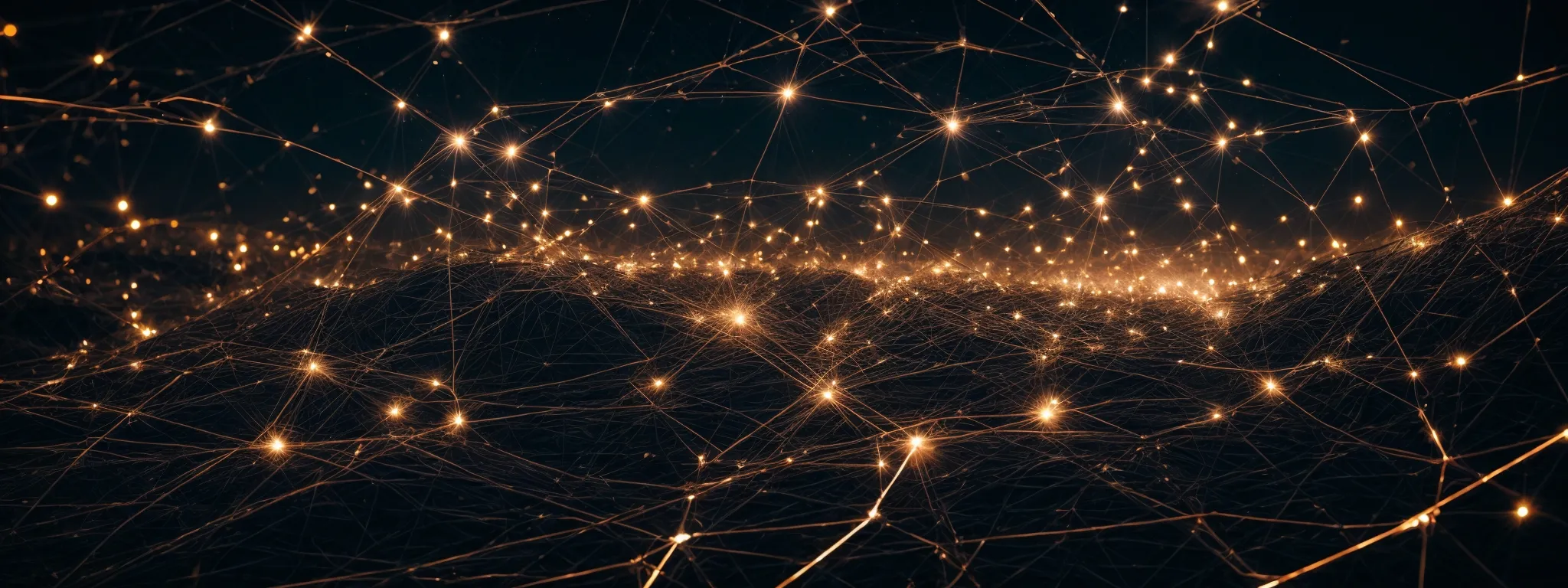 a web of interconnected nodes glowing against a digital landscape, symbolizing a network of hyperlinks.