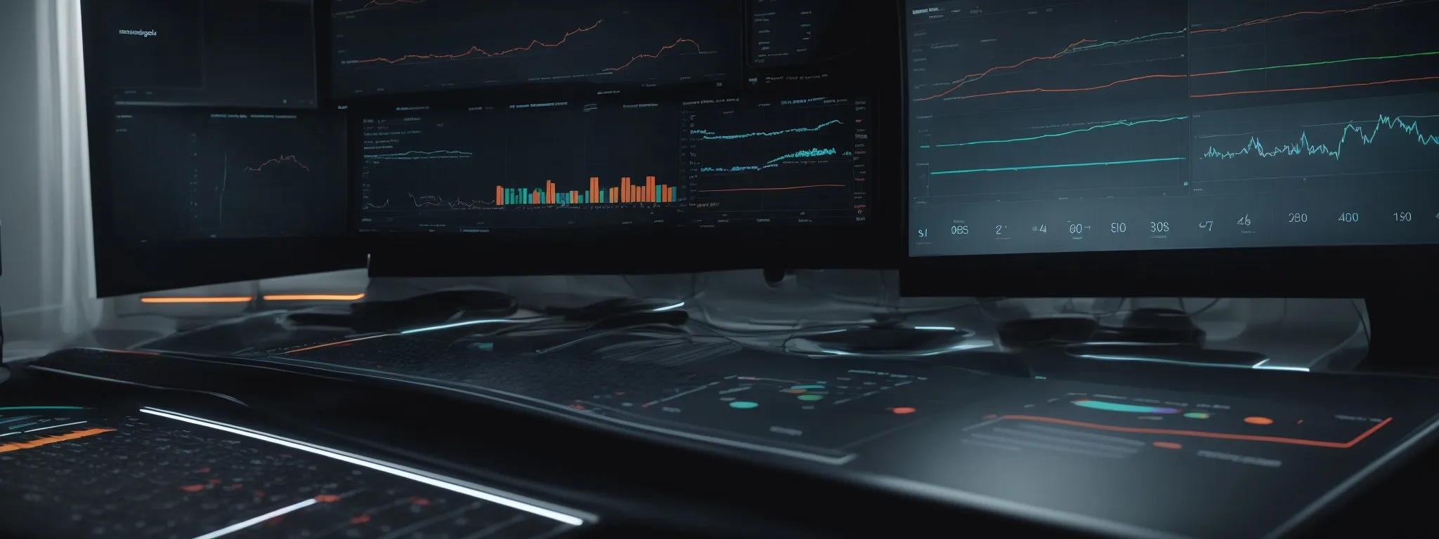 a sleek dashboard with dynamic charts and interactive graphs that visually represent complex data analysis on a computer screen.