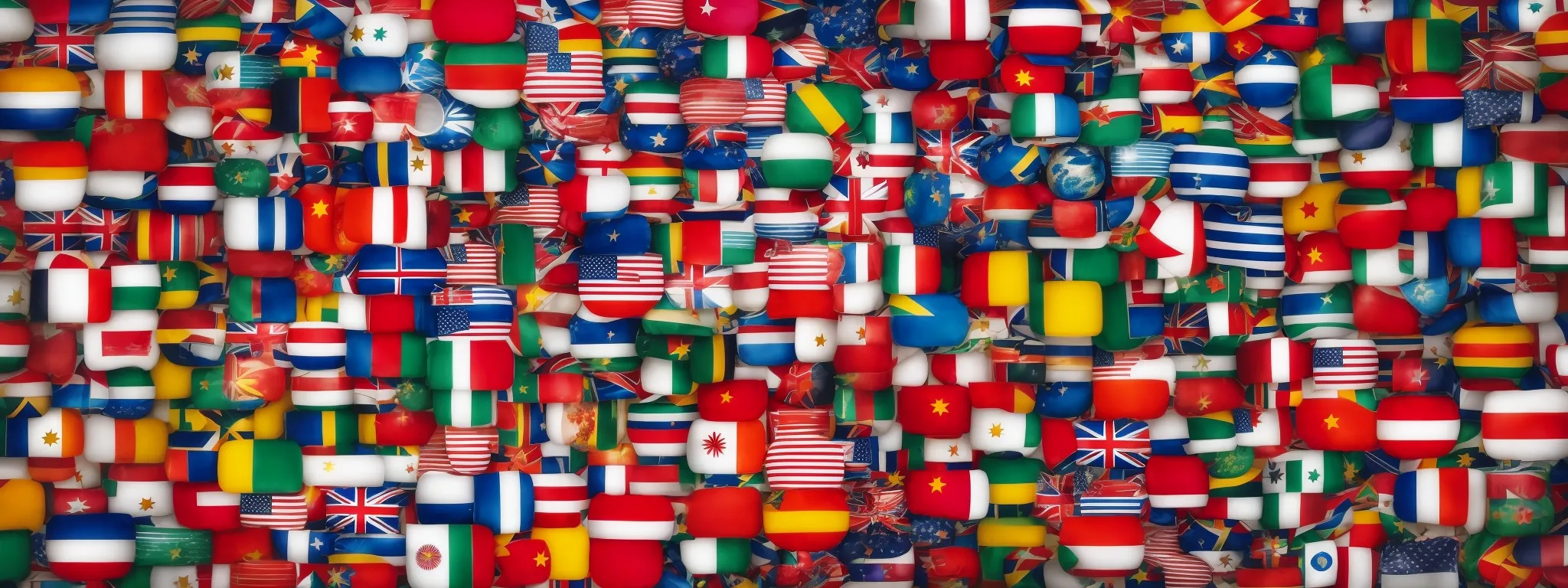 a globe surrounded by flags from different countries, symbolizing international diversity and connectivity.