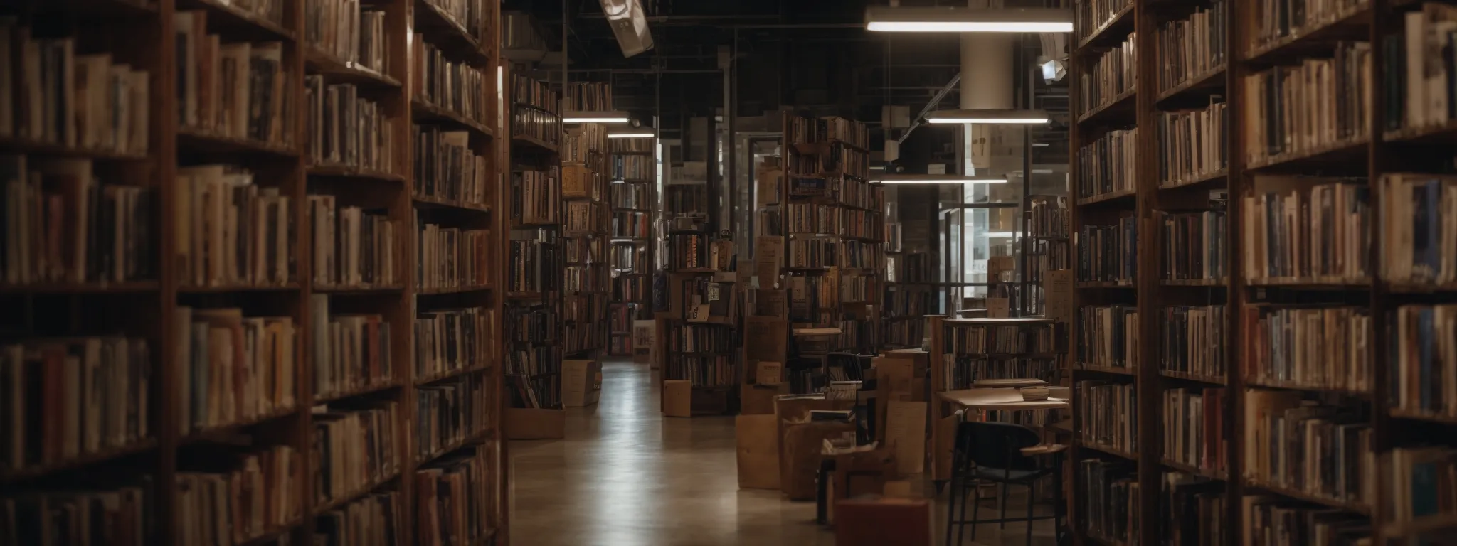 a library with rows of diverse books representing a wealth of information and the concept of sorting through content for relevance and meaning.