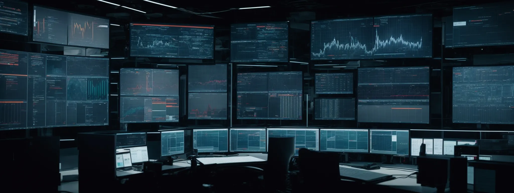 an image showcasing a variety of abstract data visualization screens representing different data management systems within a high-tech control room.