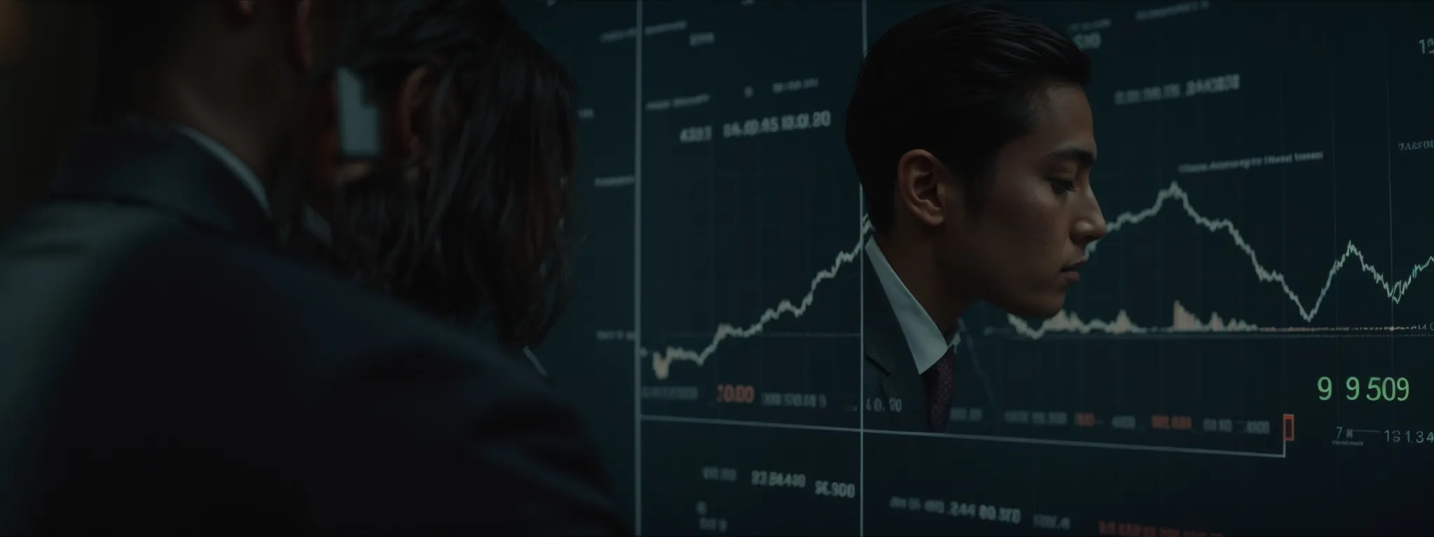 a thoughtful business person evaluating a graph indicating investment returns, with email marketing icons in the background.