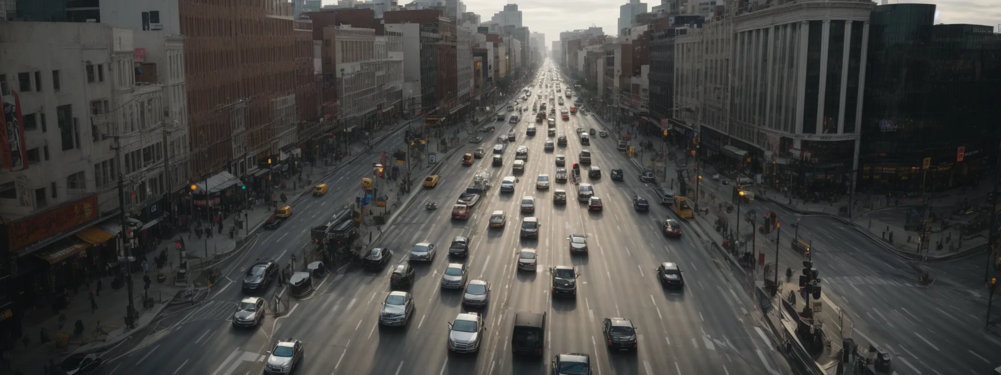 a bustling city intersection with streams of cars symbolizing constant movement and activity.