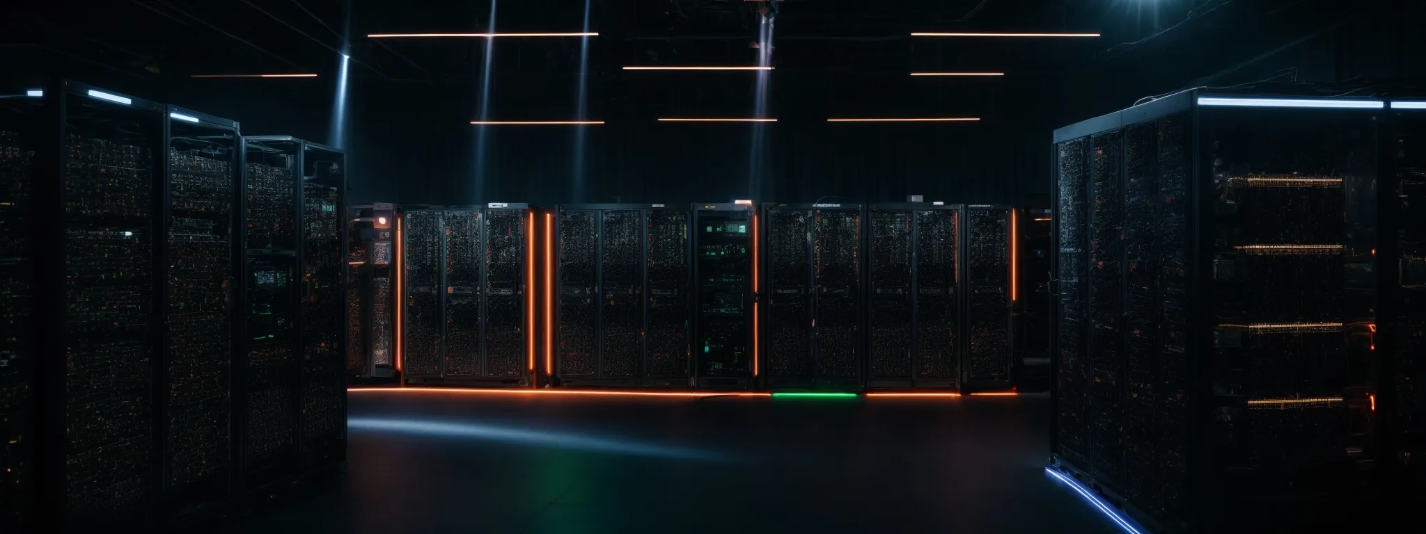 a group of network servers with glowing lights signifying the transfer and integration of data across platforms.