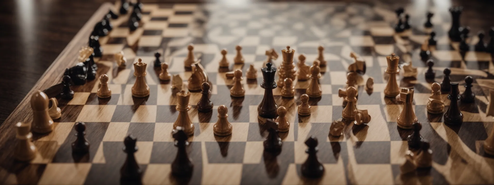 a chessboard with distinct areas highlighting strategic moves representing on-page and off-page seo tactics.