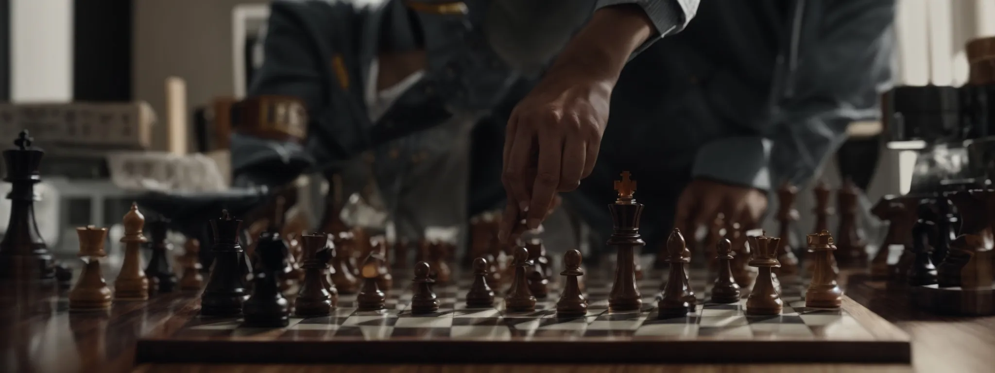 a strategist is placing chess pieces on a board, symbolizing the careful planning required for a successful content strategy.