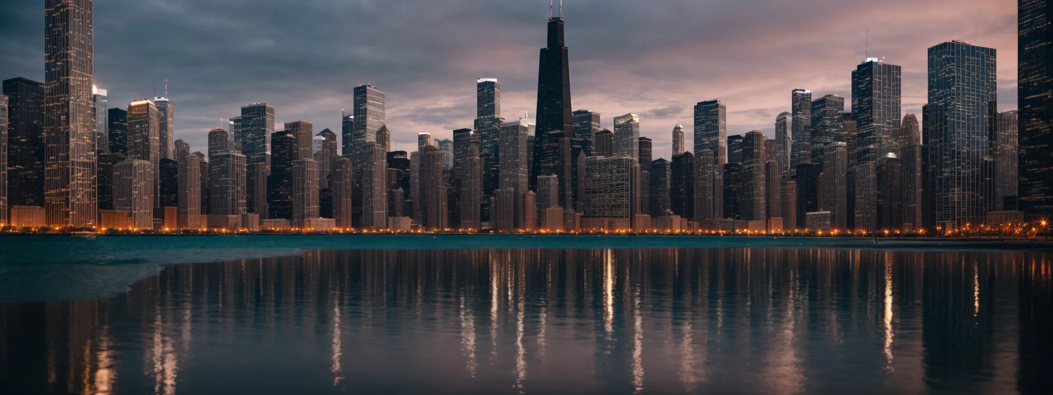 reflect the skyline of chicago with a focus on digital screens showcasing various local businesses.