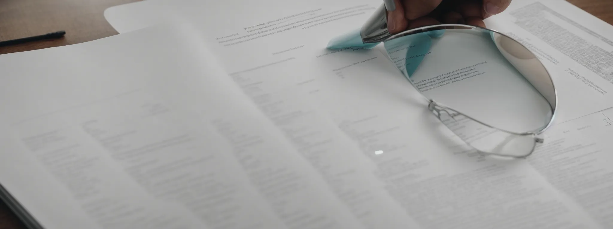 a marketer places a magnifying glass over a strategic content planning document to signify the focus on semantic seo.