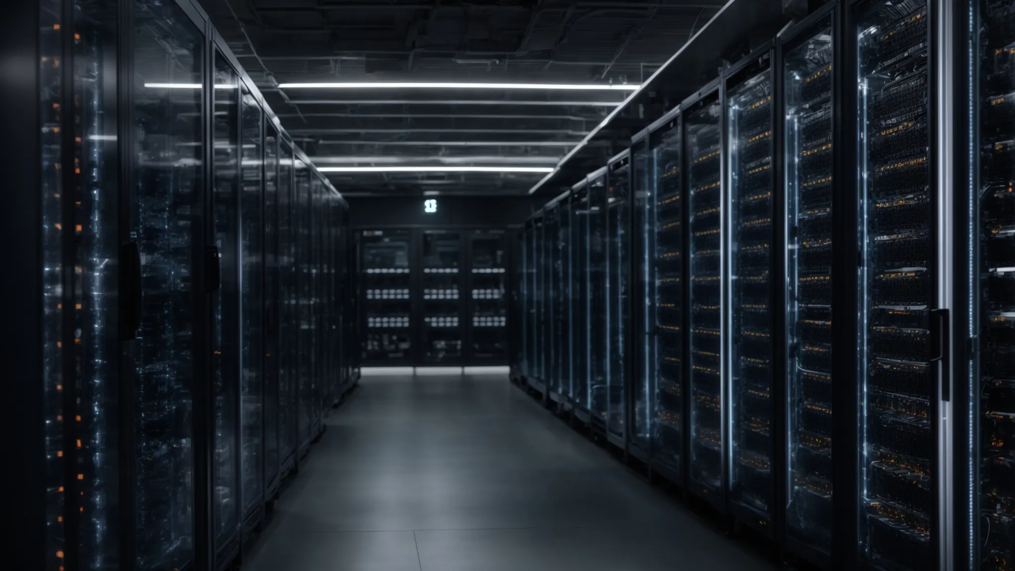 an expansive server room with rows of high-tech equipment, symbolizing the backbone of enterprise e-commerce infrastructure.