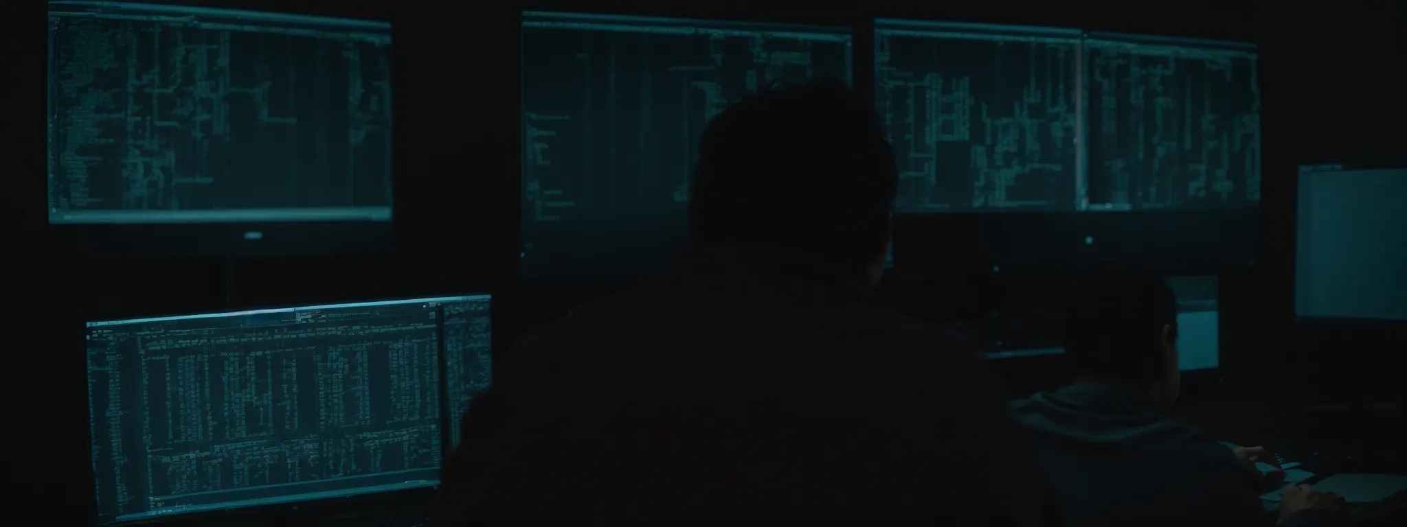a web developer attentively adjusts code on a computer screen, optimizing seo elements.