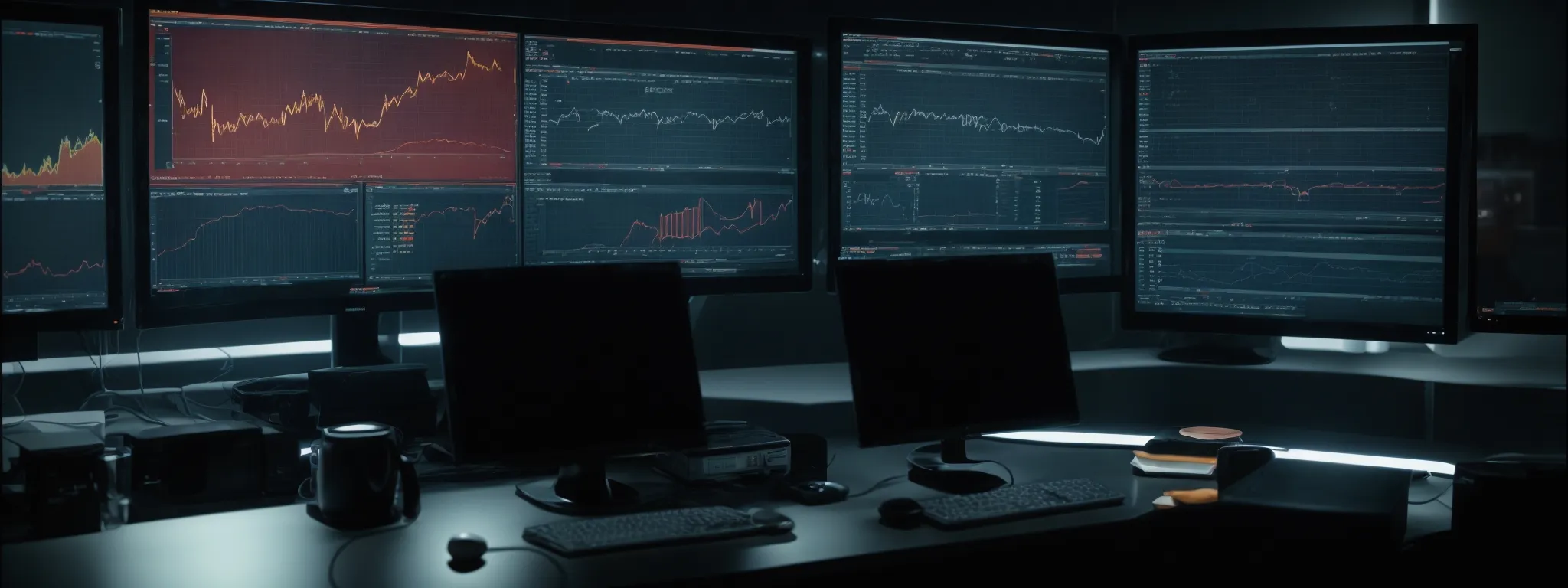 a person sits before a large computer monitor displaying an analytics dashboard with graphs and traffic stats.