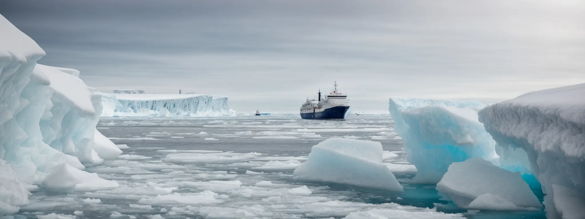 a ship navigates through a clear path in the ice, avoiding the heavier, cluttered icebergs to symbolize a strategic and unencumbered seo journey.