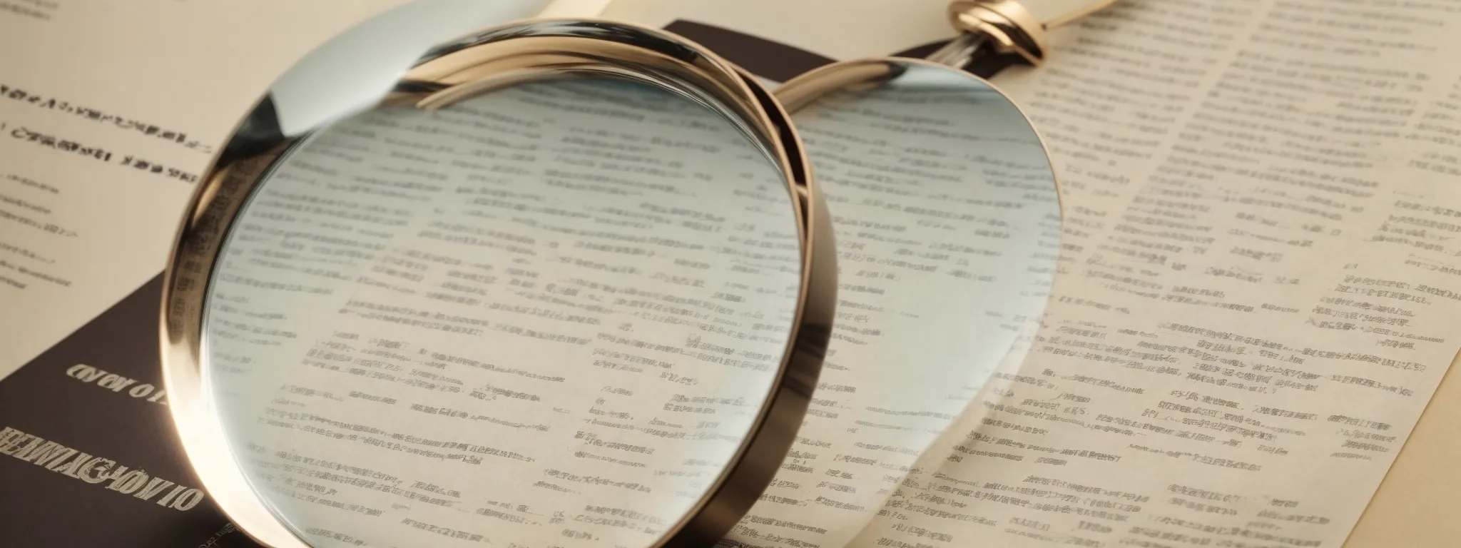 a magnifying glass hovering over a neatly arranged set of webpages, symbolizing seo analysis.