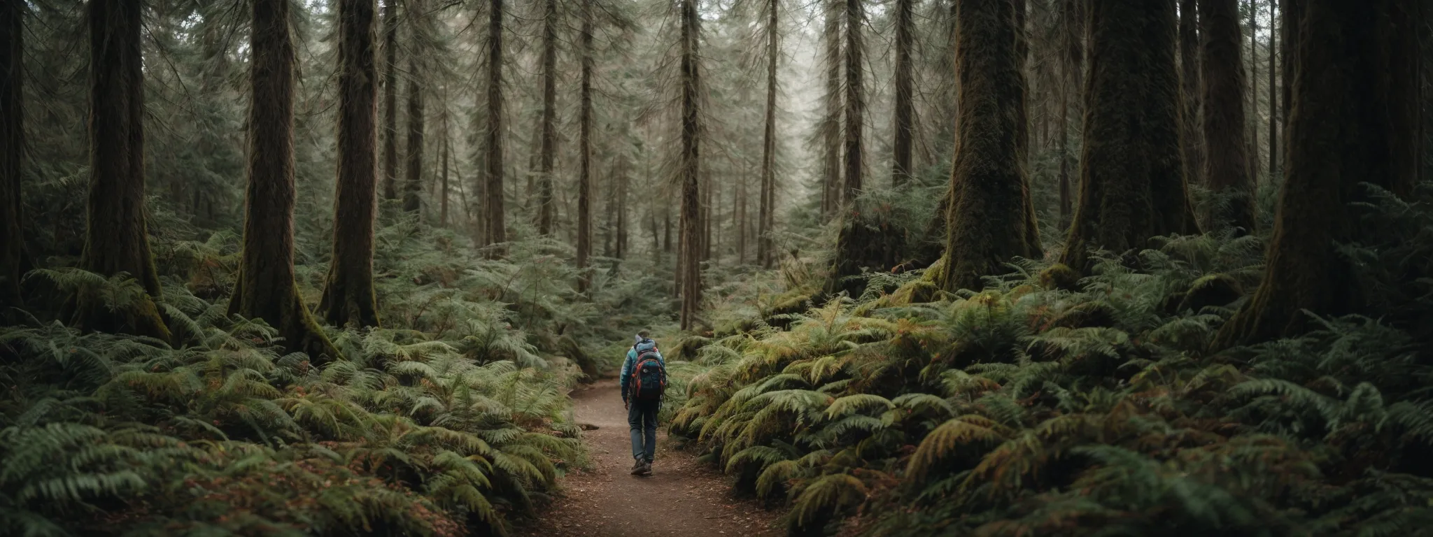 a person forges a path through an enchanting forest, with compass and map in hand, symbolizing strategic navigation in seo.