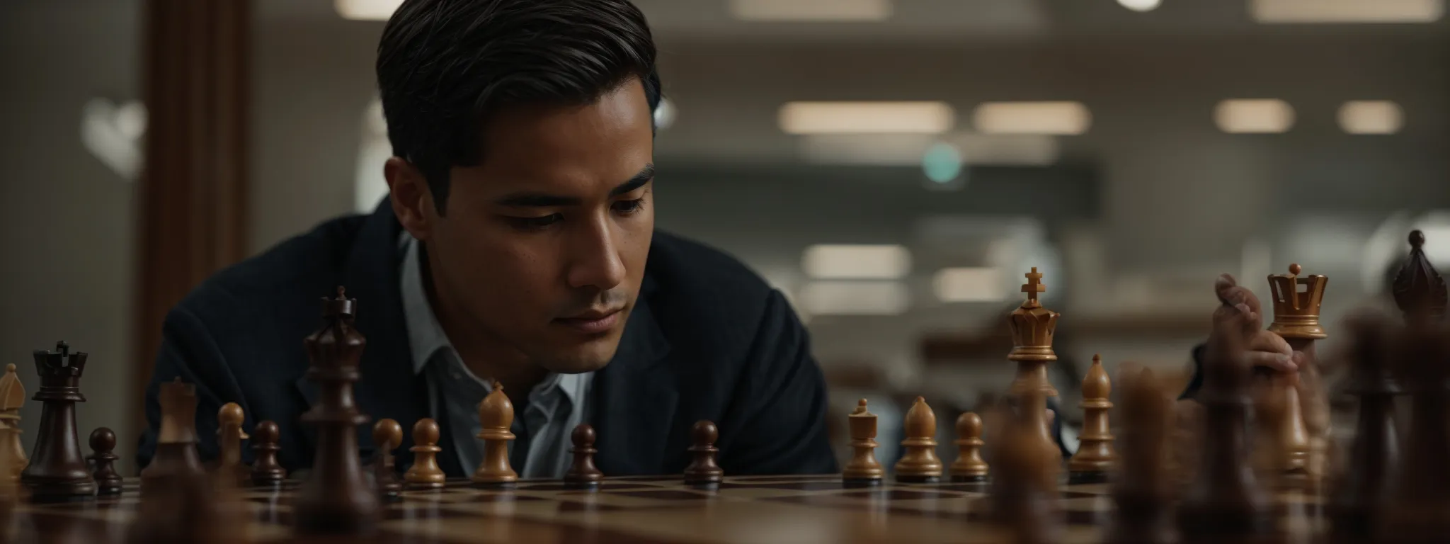 a chess player contemplates a strategic move symbolizing the careful consideration required in balancing seo cost and expertise.