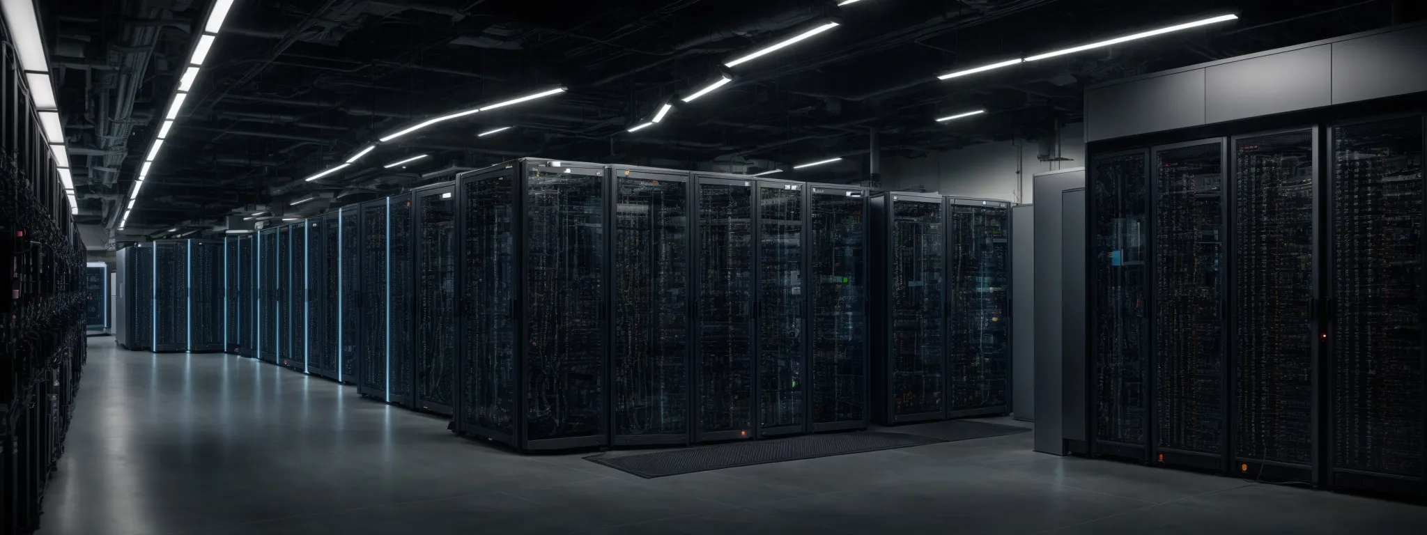 an expansive server room representing the digital infrastructure behind search engine operations.