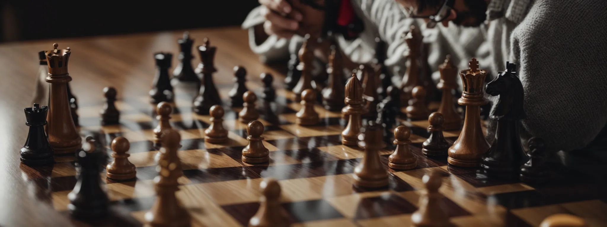 a chess master contemplating a strategic move on a complex game board.