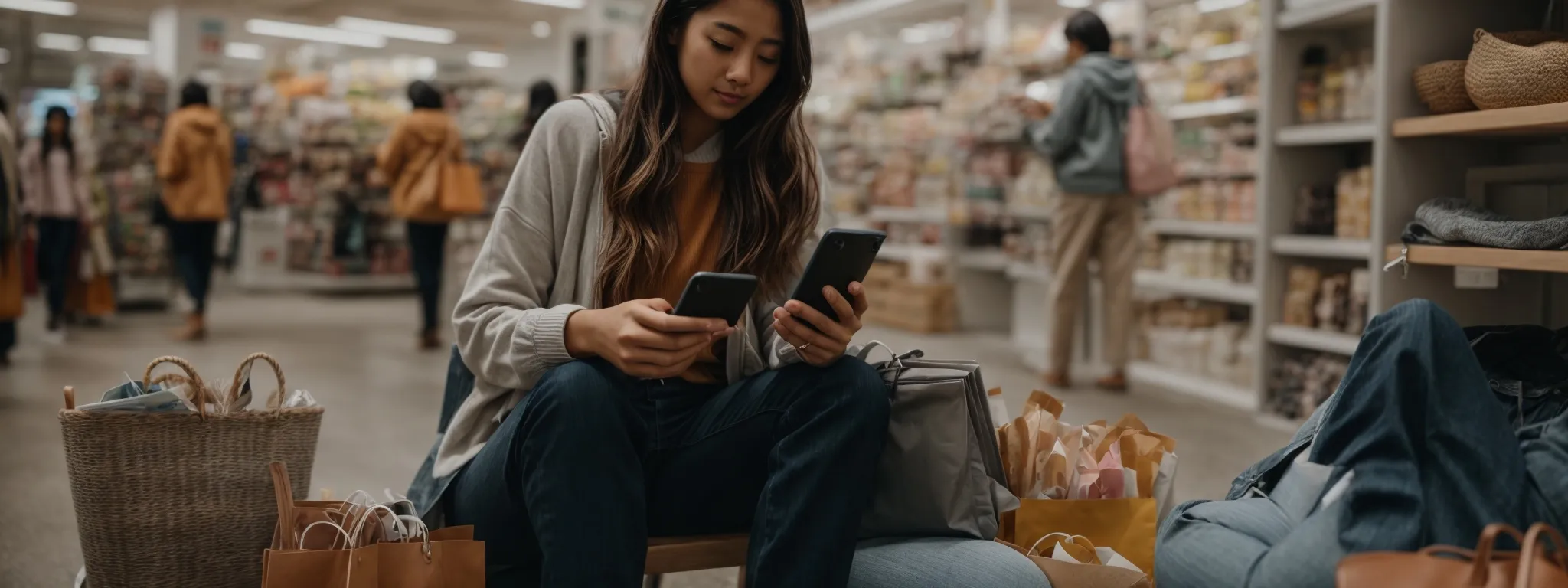 a person sitting comfortably while shopping on their smartphone, immersed in a user-friendly mobile website.